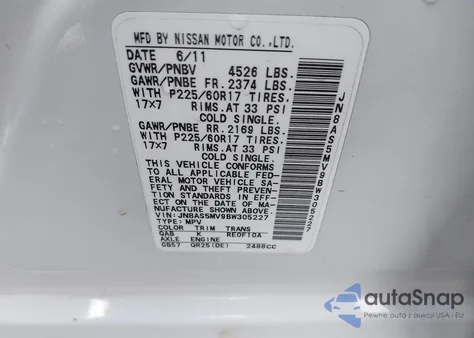 2011 Nissan Rogue Sv z USA, uszkodzony, nr VIN JN8AS5MV9BW305227